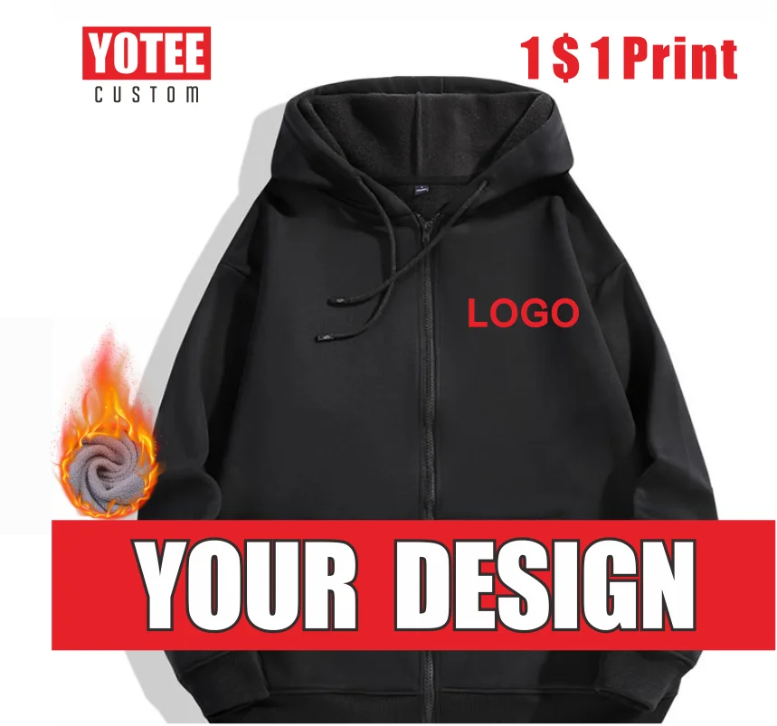 

YOTEE Custom Men's And Women's Zipper Hoodie Pullover Logo Solid Color Embroidered Print Autumn And Winter Thick Casual Hoodie