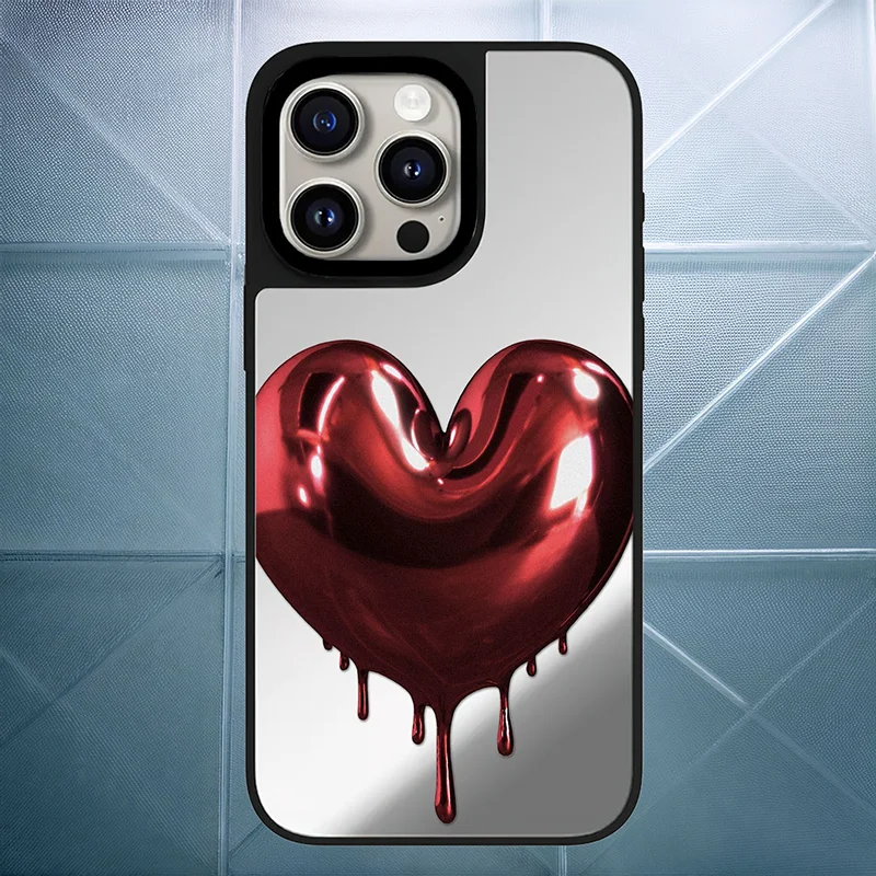 

Cherry Bow Mirror Magnetic Phone Cover with Red Heart Design for IPhone 12 - 17 Pro Max