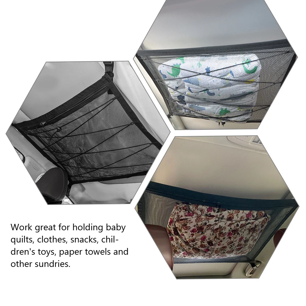 

Car Ceiling Net Bag Multi Purpose Roof Cargo Organizer for Suv Truck Mesh Pouch Store Clothes Quilts Snacks Road Trip