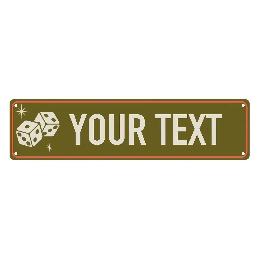 CIFbuy [2D Flat] Custom Olive Green Dice Aluminum Street Sign, Personalized Text Wall Decor (40x10cm)(Only For Decoration)
