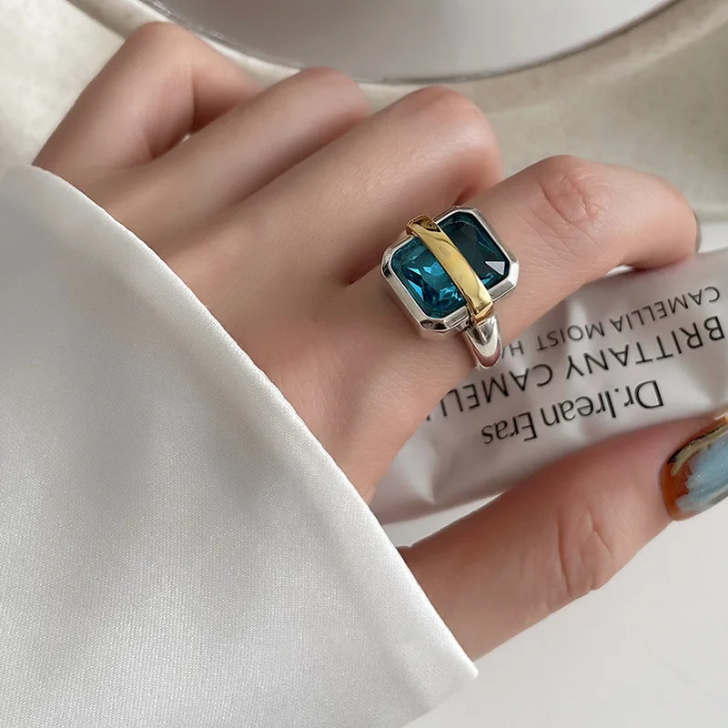 New Arrival Hot Sell Trendy Blue Crystal Cross Thai Silver Female Engagement Ring For Women No Fade Birthday Gifts Cheap