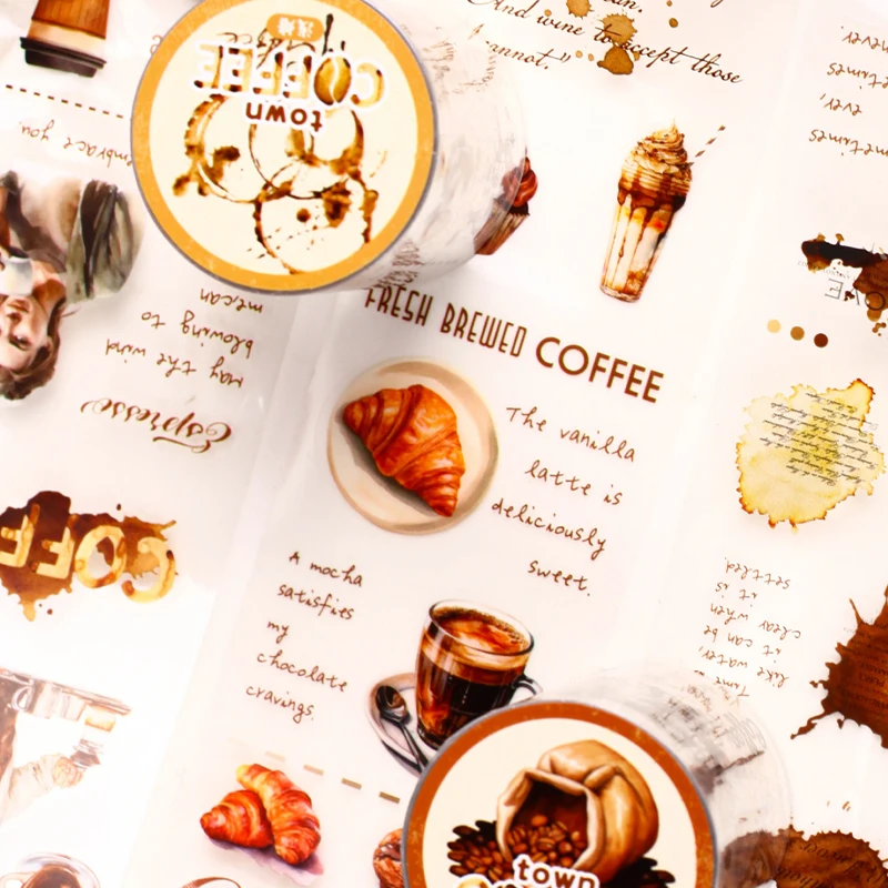Vintage Coffee Themed PET Washi Tape, Aesthetic Decor for Junk Journals, Notebooks & DIY Art Crafts view 4