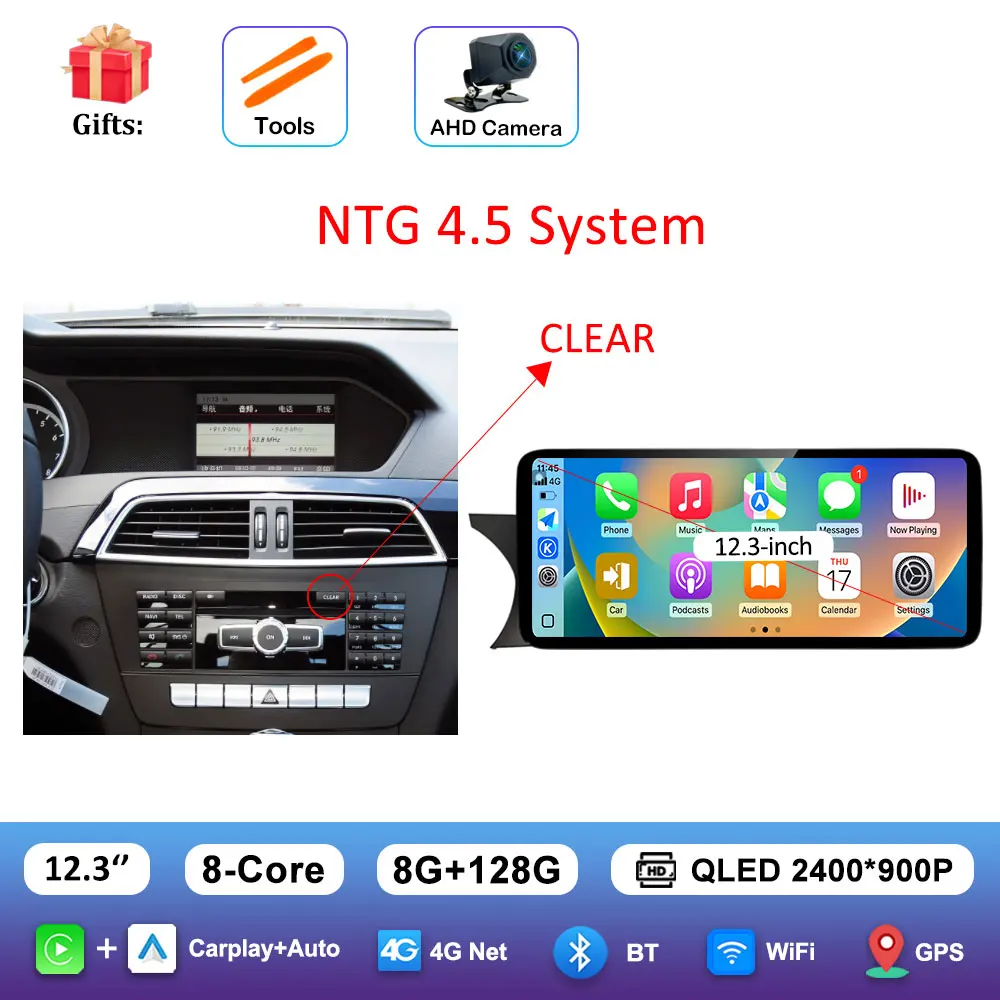 Carplay QLED Ultra-thin Screen Car Multimedia Radio Player for BENZ C CALSS W204 2011 - 2014 Navi GPS BT Android 16 Accessories image 3