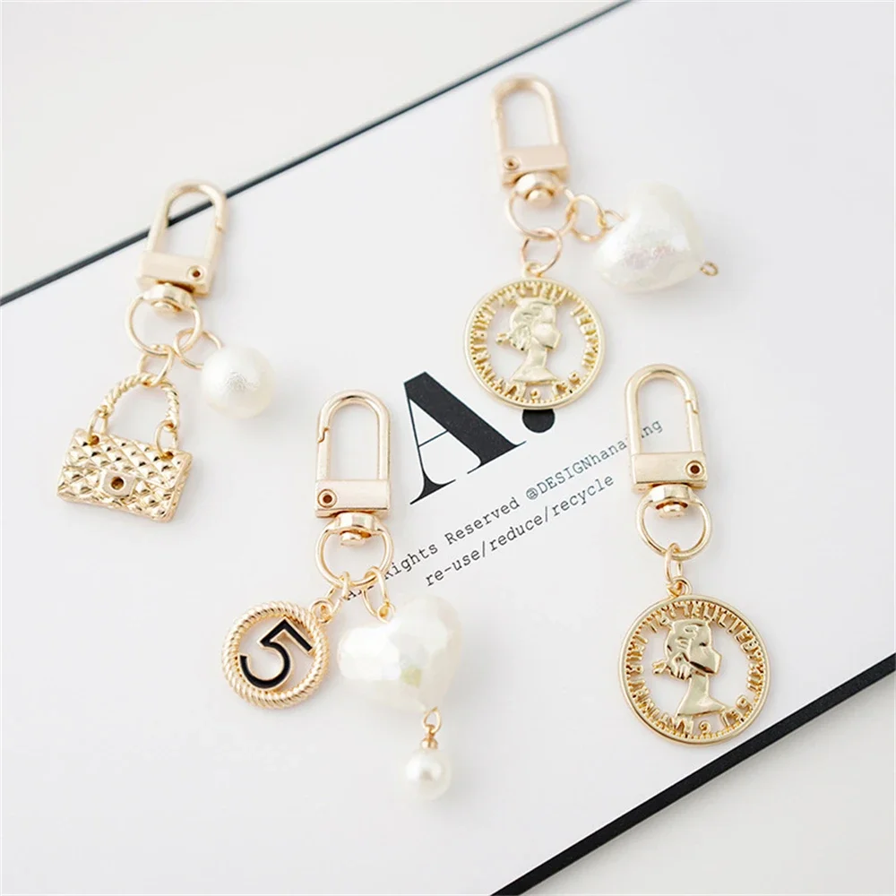 Exquisite Pearl Pendant Keychain Sweet Mini Bag Metal Keyring for Women Girl Car Key Holder Handbag Accessories Gift Wholesale