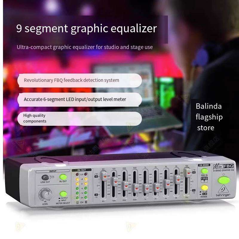 9-Segment Graphic EQ Equalizer Anti Howling High, Medium, and Low Frequency Adjustment, Low Cut Filter, and LED Display