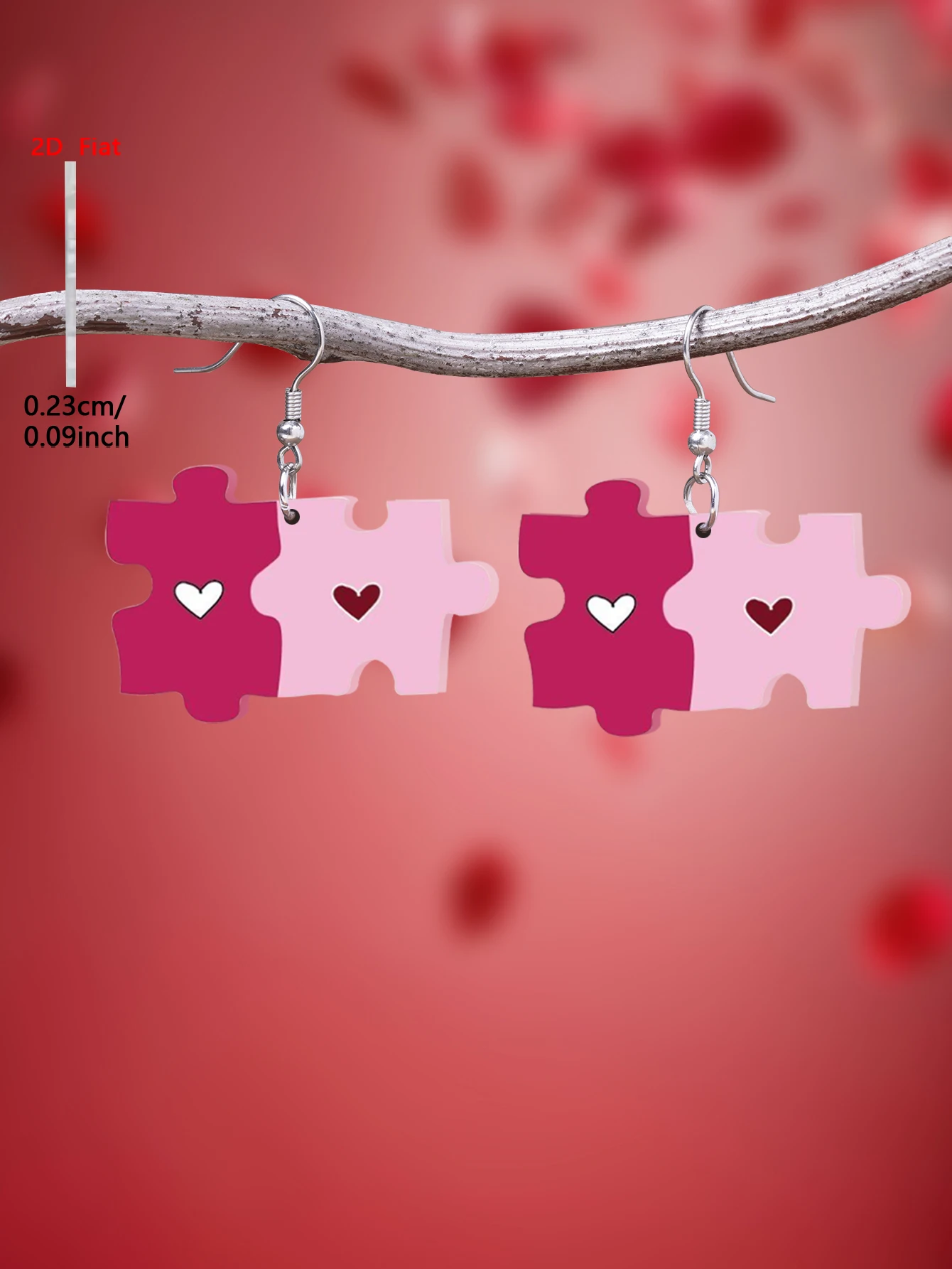 1 Pair of 2D Flat-1Pair Color-Blocked Acrylic Heart Pattern Pendant Long Earrings, Elegant and Simple Style Jewelry Earrings for Women Suitable for Daily Wear and Vacation Wear