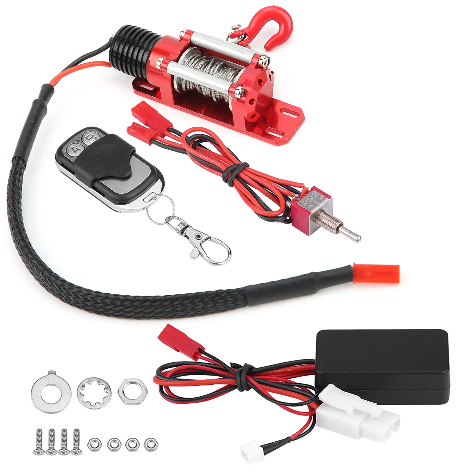 Verricello per auto RC Scala 1/10 Modello RC Veicolo cingolato Accessorio per auto Verricello in metallo con telecomando Verricello in metallo RC