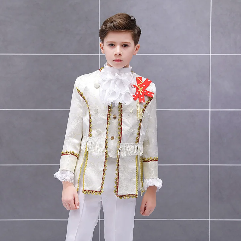 Victorian Prince King Costume Kid Boys Formal Dress Outfit Noble Retro Blazer Suits Court Jacket Halloween For Child Coat Royal