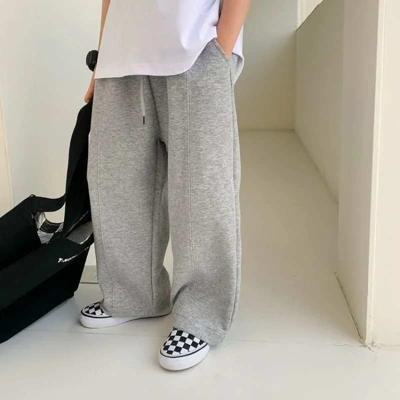 Autumn Kids Solid Sweatpants for Boy Casual Straight Trousers 3+y Young Child Clothes Spring Girl Thin Elastic Waist Sports Pant