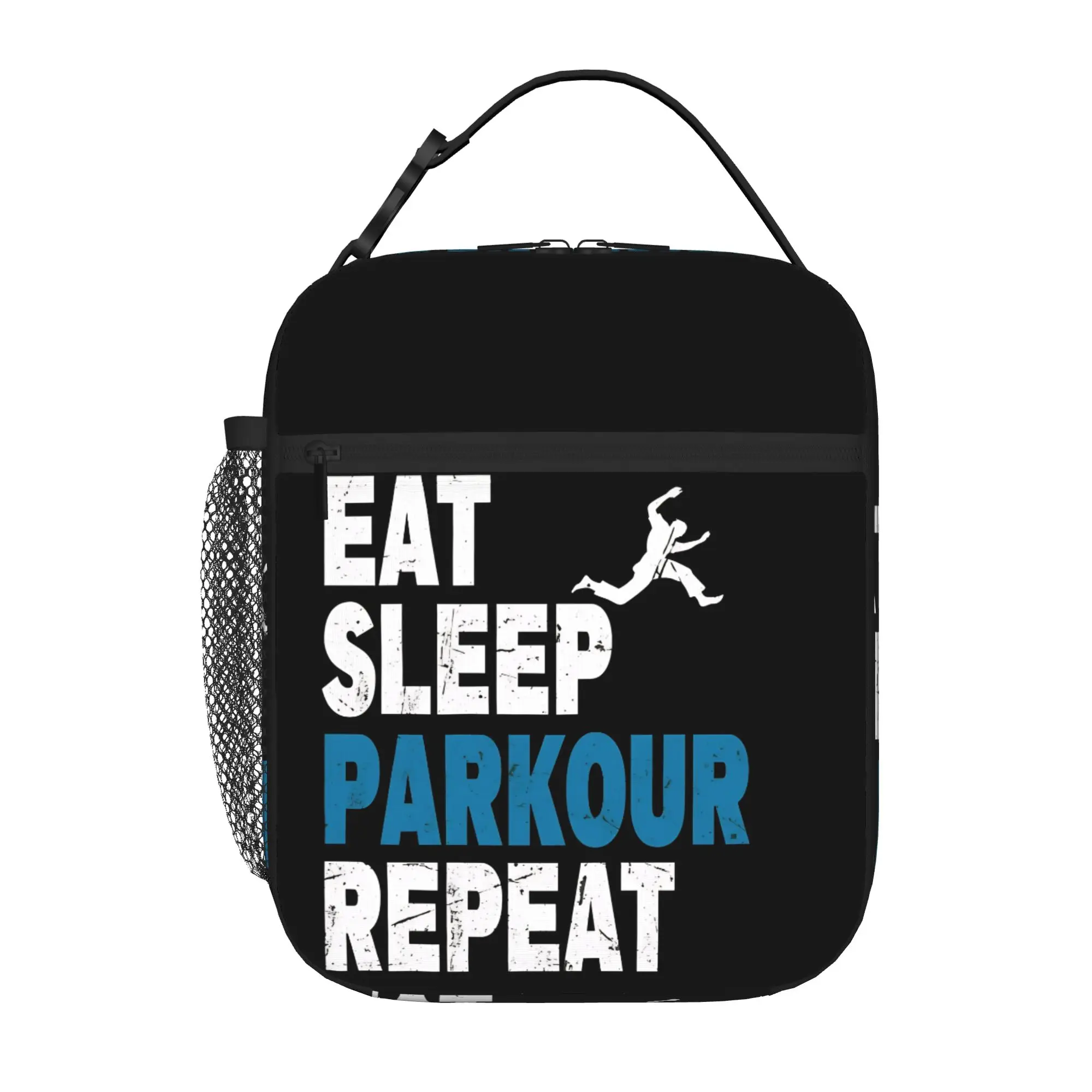 Back to school season Parkour Storage Bag Eat Sleep Repeat Design Zipper Closure Harajuku Design Classic Leakproof Lunch Bag