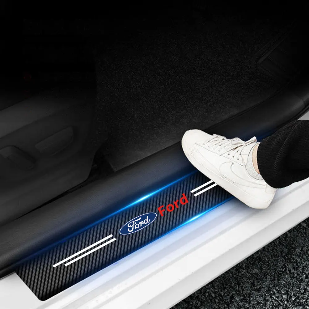 4PCS Leather Car Styling Door Sill Protector Sticker Accessories For Ford ST Fiesta Focus Mk2 3 4 Edition Mondeo Fusion Ecosport