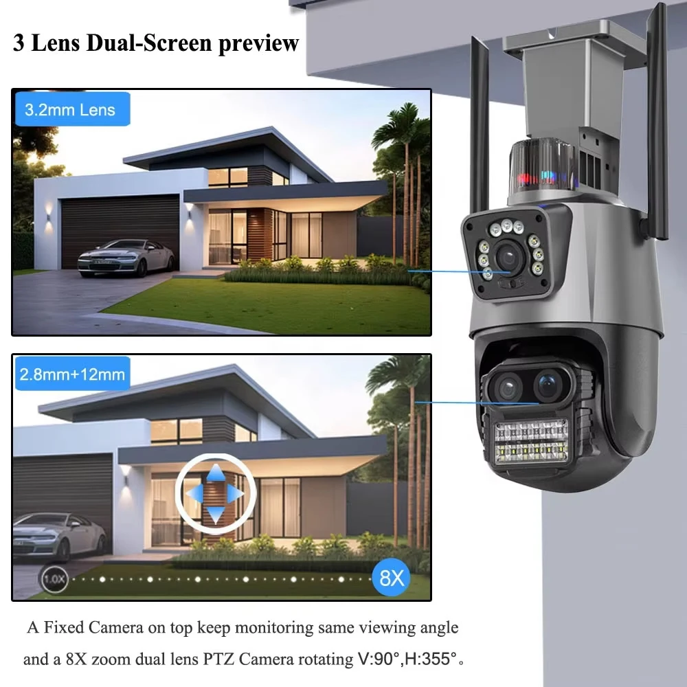 10CH 4K 8MP POE NVR Kit Smart Video Surveillance System XMEye Three Lens Auto Track 12MP WIFI Cameras 8X PTZ Zoom Wireless CCTV