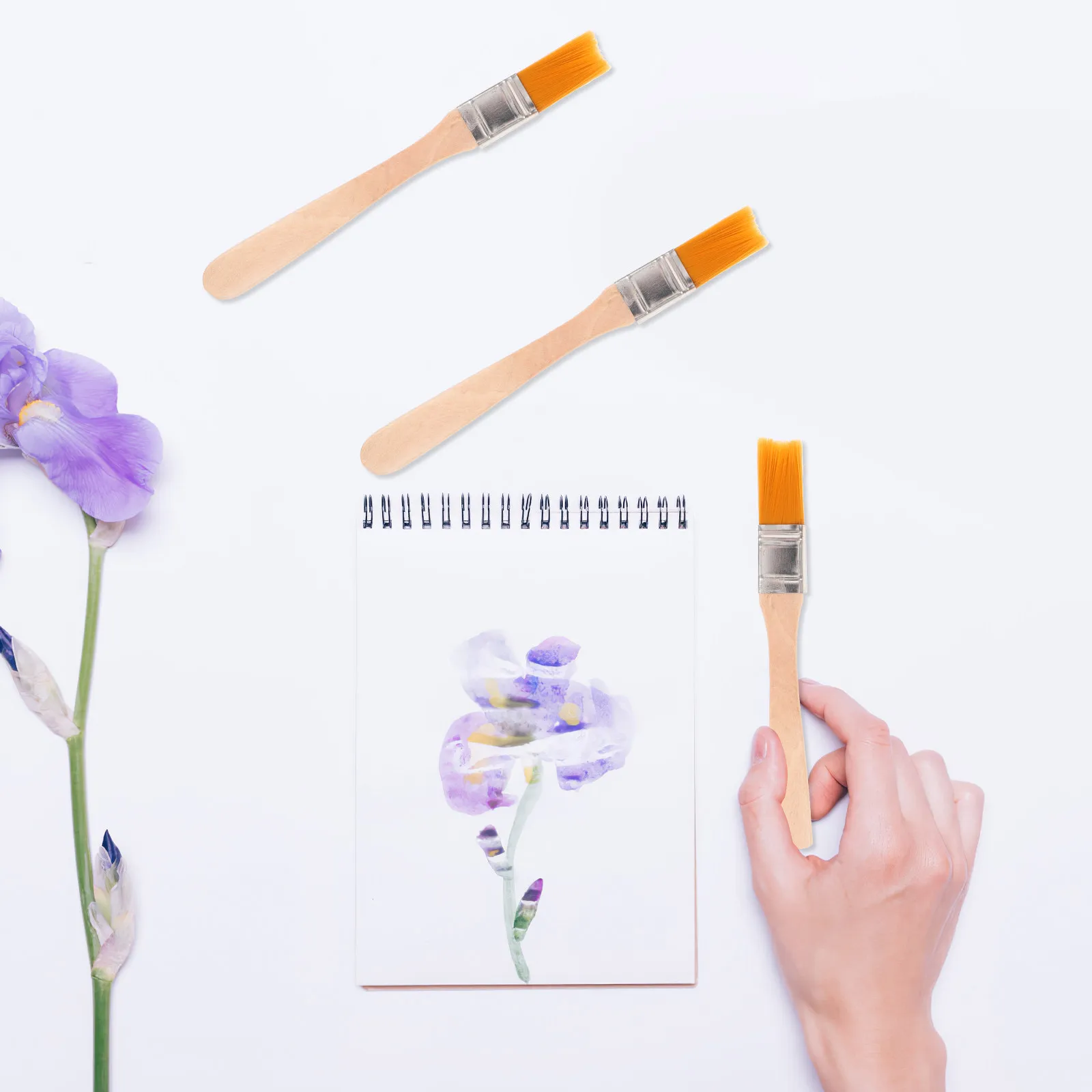 6Pcs Brush Set Nylon Bristle Paint Brushes Wooden Handle Small Portable Reusable for Wall Painting 1/2 Inch Paint Brush