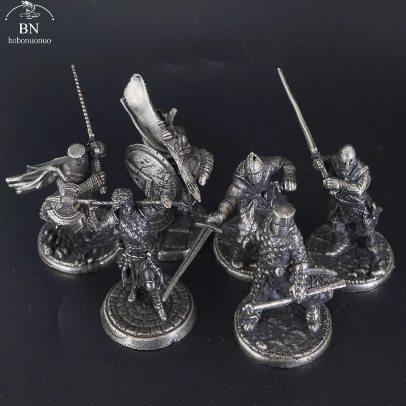 Vintage White Copper Warrior Mini Figure Medieval Knight Tabletop Wargaming Mini Desktop Ornament Collectible Gift