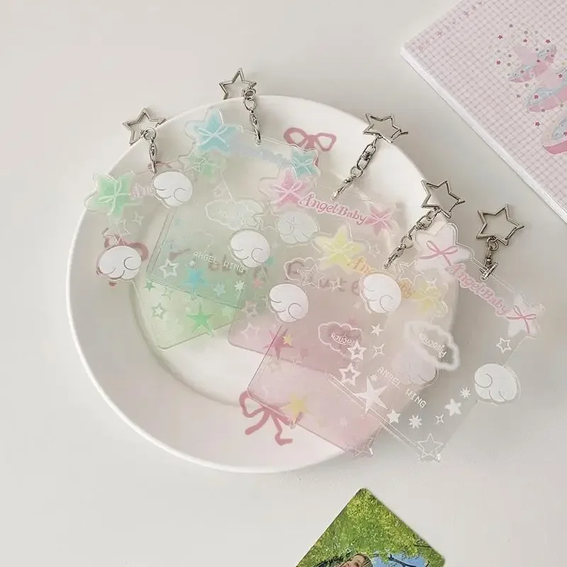 الاكريليك ستار أجنحة شفافة Kpop حامل بطاقة الصور واقية المفاتيح Y2K لطيف 3 بوصة بطاقة كم ظهره الديكور #3