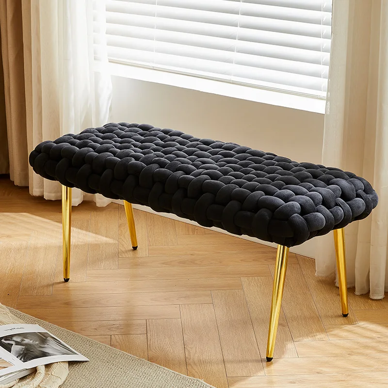 Mobili per soggiorno Sgabello moderno Sedia Sgabello nero Poggiapiedi Poggiapiedi con gambe in metallo