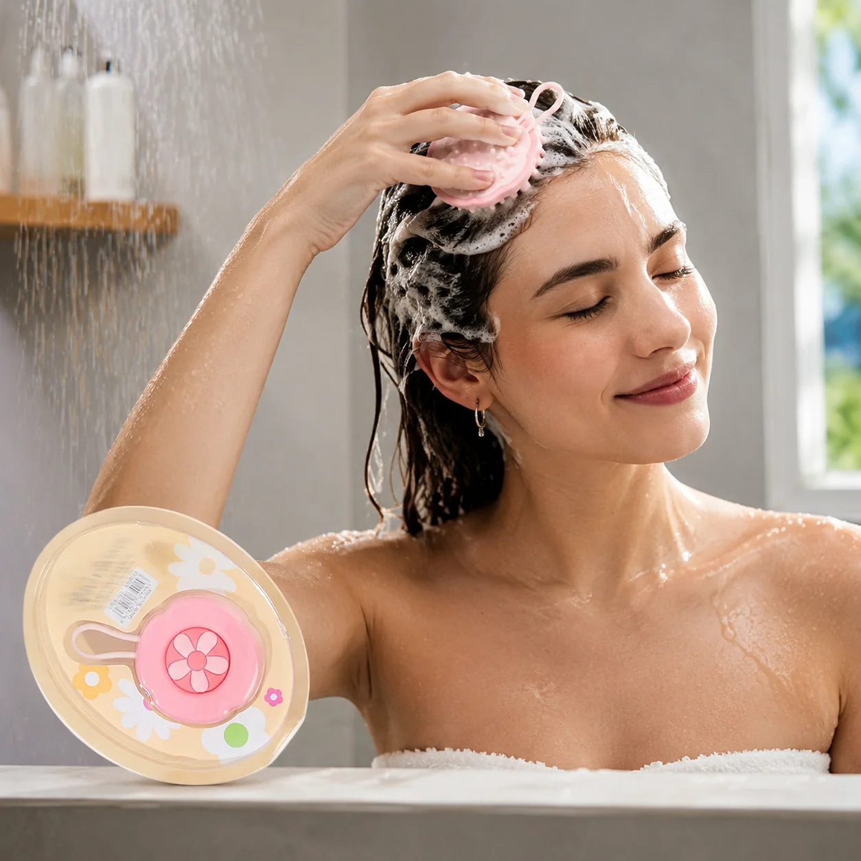 Silicone Head Brush Shampoo Scrubber Hair Care Massager with Safe Material Anti Slip Handle Quick Dry for Bath Shower Cleaning