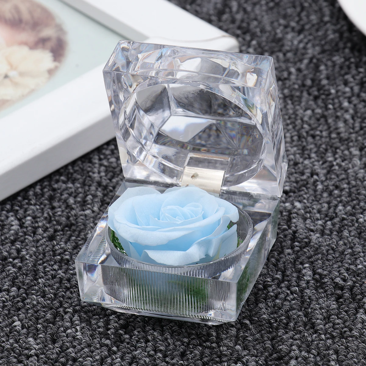 

1pcs Preserved Rose In Glass Dome Light Blue Flower Gift For Valentine'S Day Anniversary Birthday Christmas Mother'S Day Decor