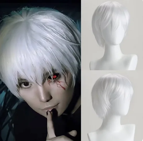 

Anime Cosplay Short Wigs Tokyo Ghoul Kaneki Ken Synthetic Hair Wig Silver White Or White Color Halloween Play Wig Costume Wig