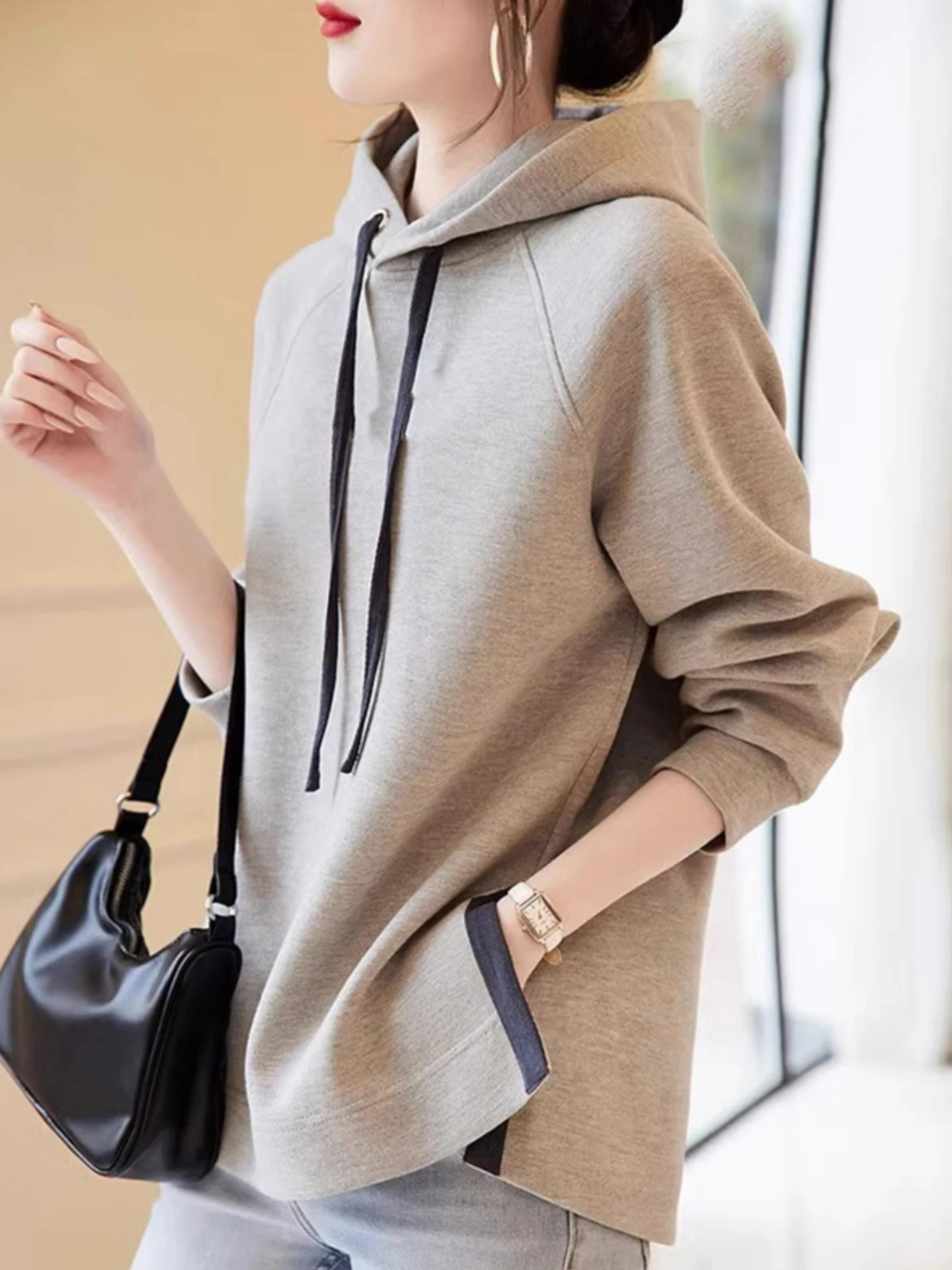 

Удобный женский свитшот с длинными рукавами, простой дизайн, европейский высококачественный бренд, новинка осени, элегантный стиль.