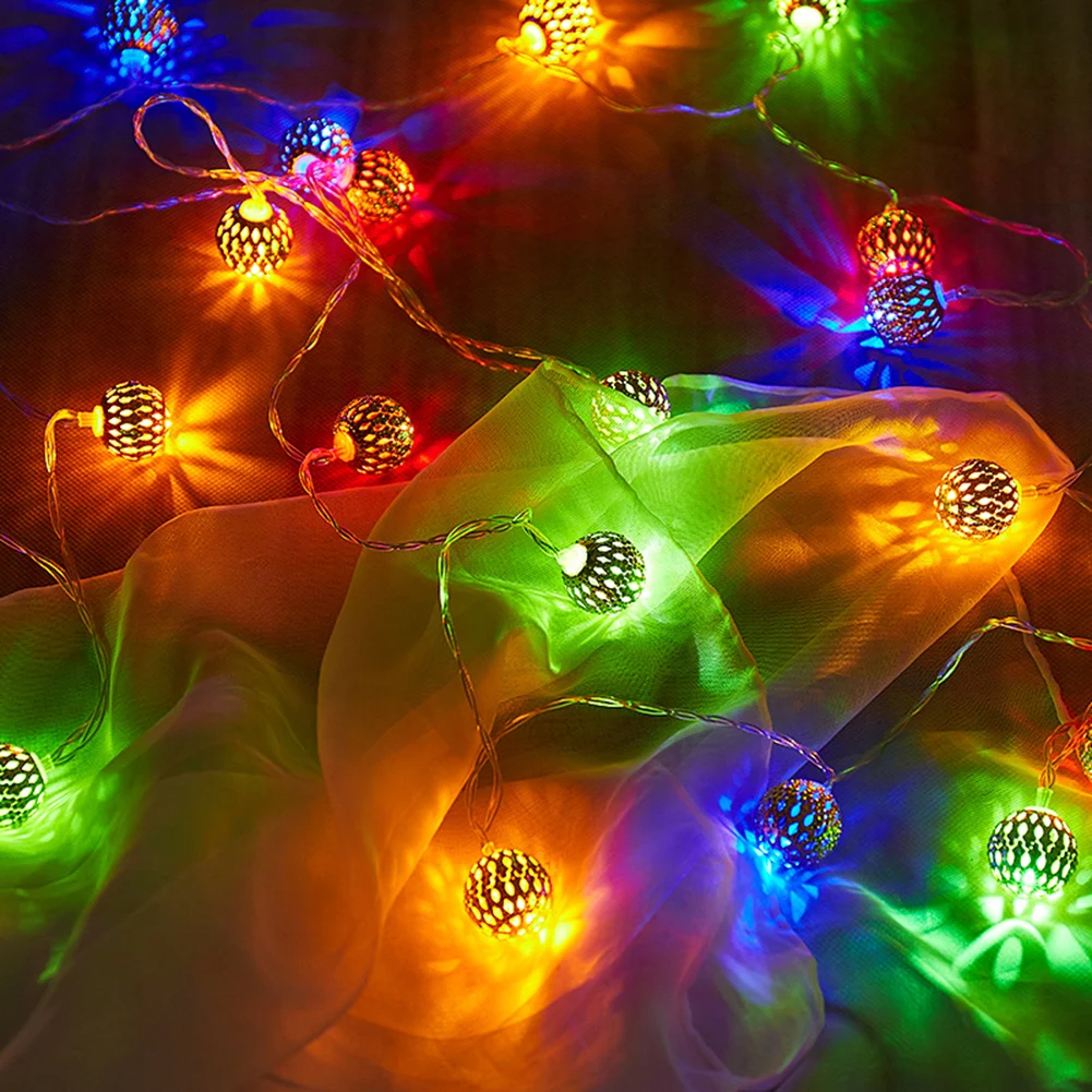 1PC Moroccan LED String Lights, 20 LED Golden Globe String Lights Battery Powered for Party, Christmas, Home Garden Decoration