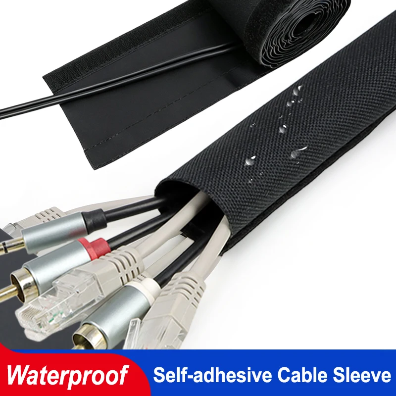 16mm - 100mm PVC Waterproof Cable Sleeve Self-adhesive Reusable Wire Harness Insulation Protect Wear-resistant Wrap Sheath 1-10m