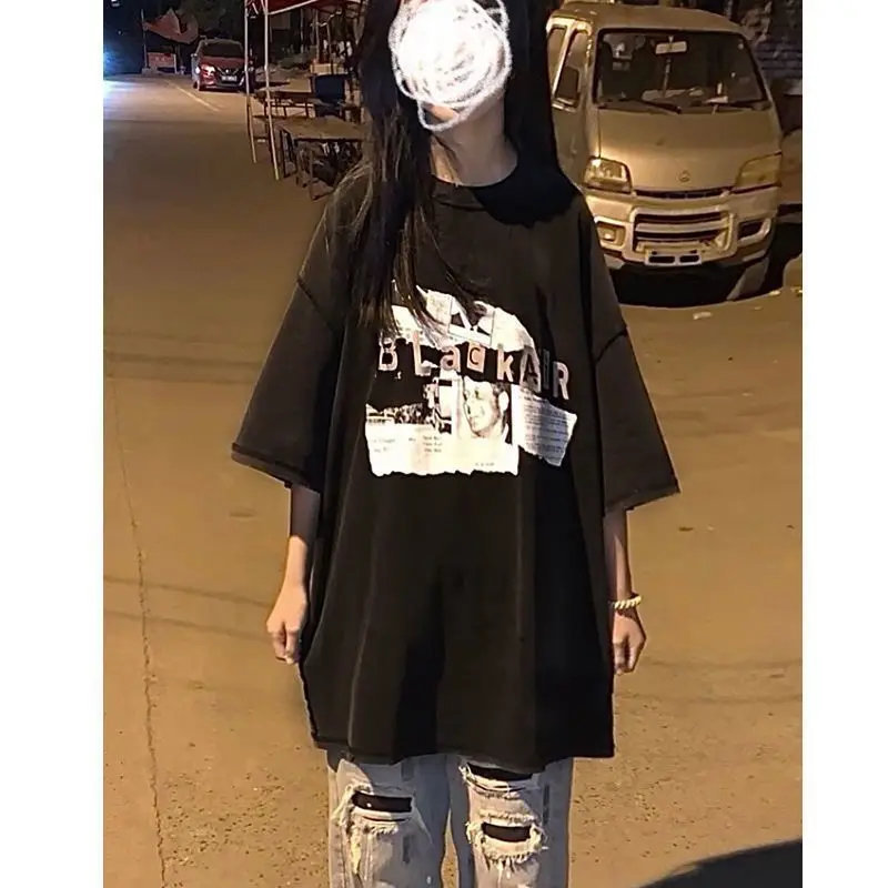 

Футболки с короткими рукавами, женские хлопковые футболки с градиентом, облегающие готические модные уличные топы, повседневные топы, модная летняя одежда