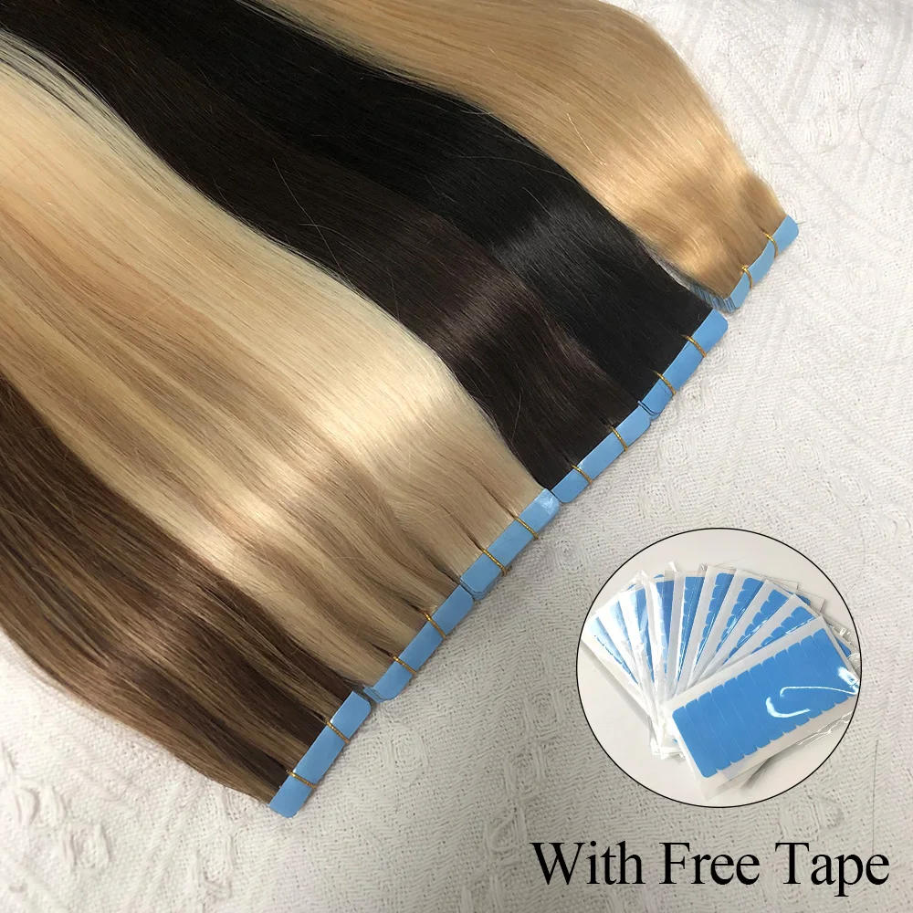 

Natural Tape in Hair Extensions Human Hair Straight Natural Black Seamless PU Skin Weft Tape Ins Hair Extension 20PCS/Pack