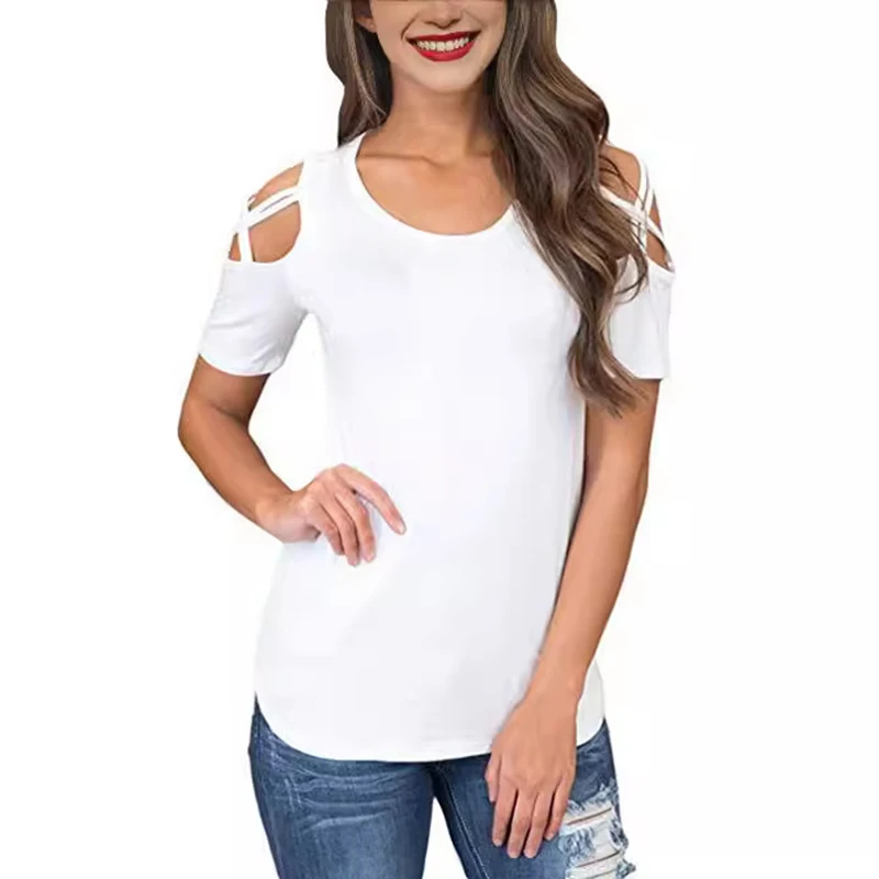 Women\'s Short Sleeve Hollow Out T-shirts, Sexy Slim Shorts Tops, Round Neck Streetwear, Monochromatic, Spring, Summer, New, 2022