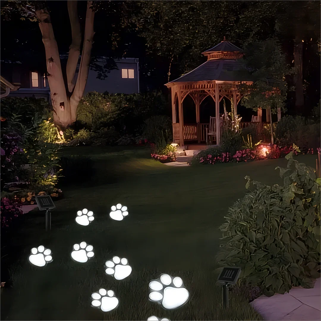 Brighten Your Garden with This 4-in-1 LED Solar Garden Light - Waterproof, Pathway, Lawn Lamp & Animal Paw Print String Lights!