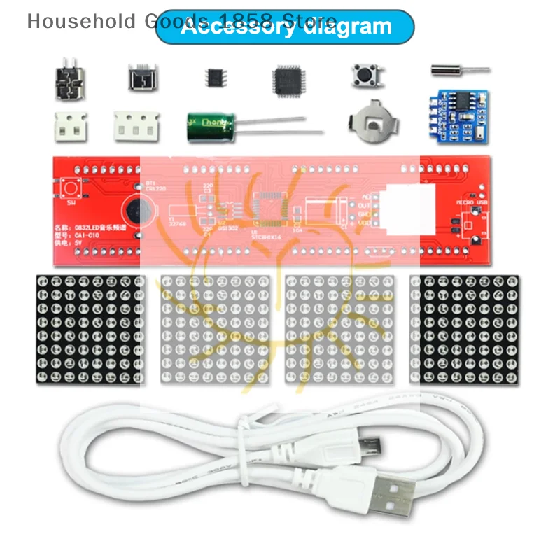 1 Set LED Music Spectrum Kit Dot Matrix Clock DIY Parts Electronic Welding Pick Up Rhythm Light