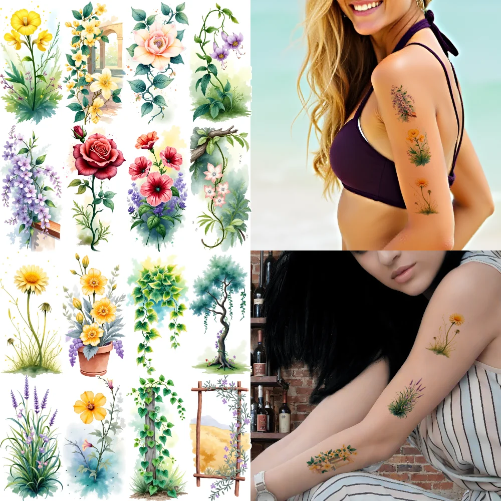 9 قطعة تصاميم طبيعة الوشم المؤقت مقاوم للماء ملصقات الجسم طويلة الأمد الأزهار الوشم المائية للأطفال الفتيات الخدين