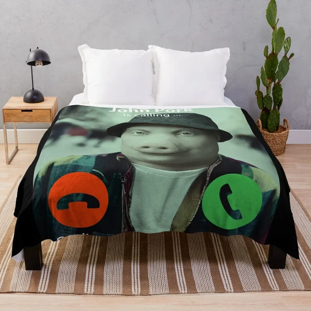 

John Pork, John Pork Is Calling Throw Blanket Spring Fall Cozy Throw Blanket for Couch