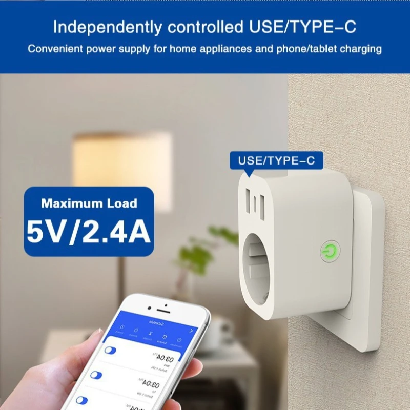 WiFi smart socket Tuya European style with typc interface USB charging port Mini power supply Voice application control