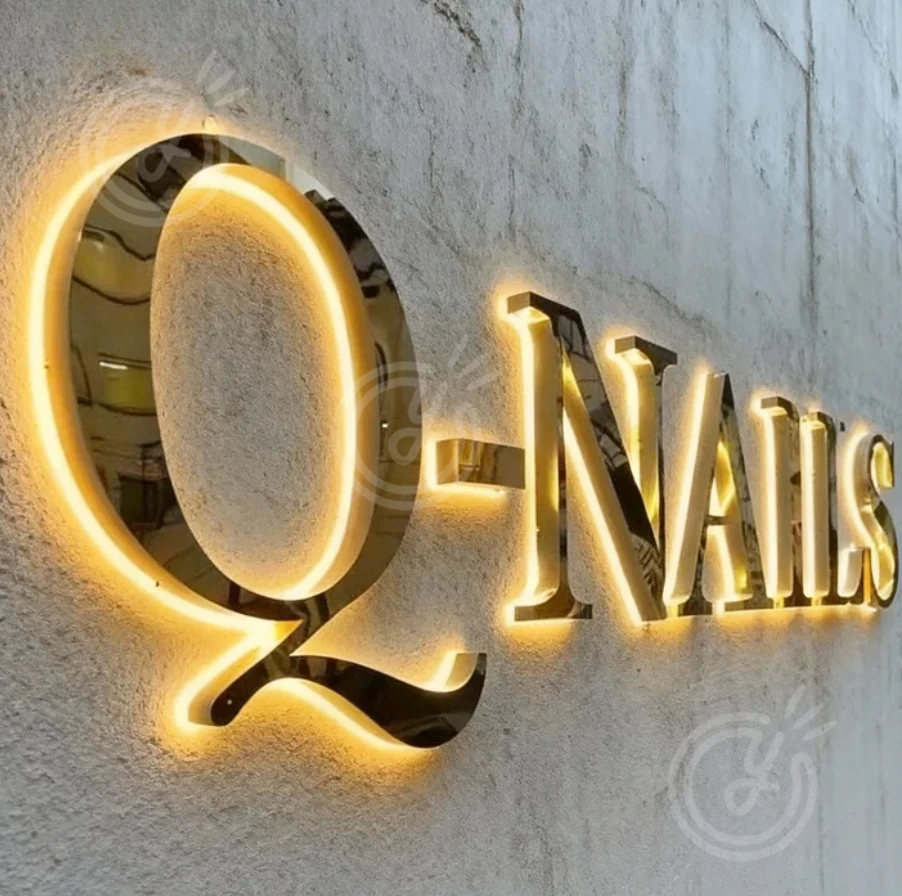 علامات معدنية LED بإضاءة خلفية للأعمال لشعار العيادة والمكتب ثلاثية الأبعاد قابلة للعنونة لواجهة المتجر والردهة وصالونات التجميل وشريط النيون والحلاق