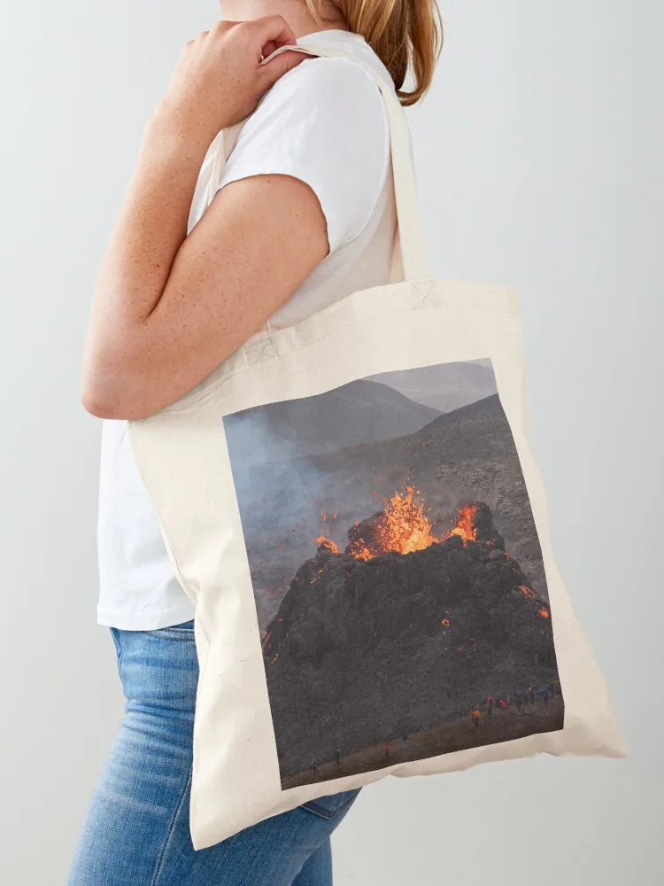 Iceland Volcano Crater with people nearby Tote Bag shopping bag logo Women's bags personalized tote Canvas Tote Bag