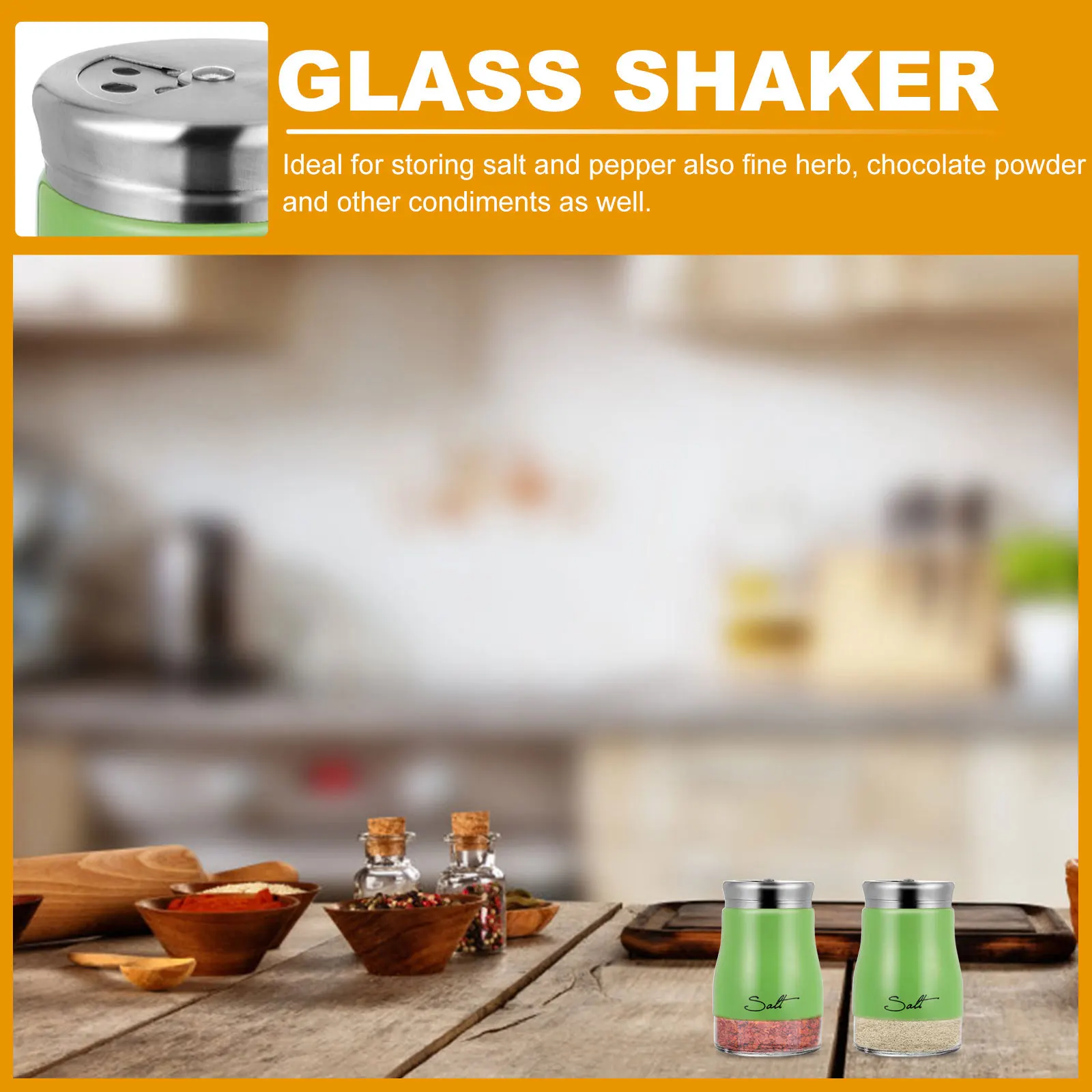 

2Pcs Glass Seasoning Shaker Salt Pepper Spice Jar Stainless Steel Lid Fine Polishing Mesh Holes Easy Pour Kitchen Pantry