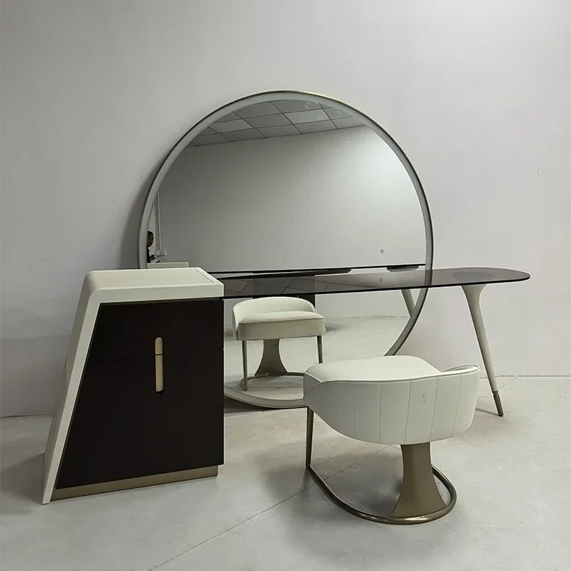 

Organizer Chair Vanity Tables Storage Mirror Nordic Cabinet Bedroom Vanity Makeup Desk Luxury Coiffeuse De Chambre Furniture
