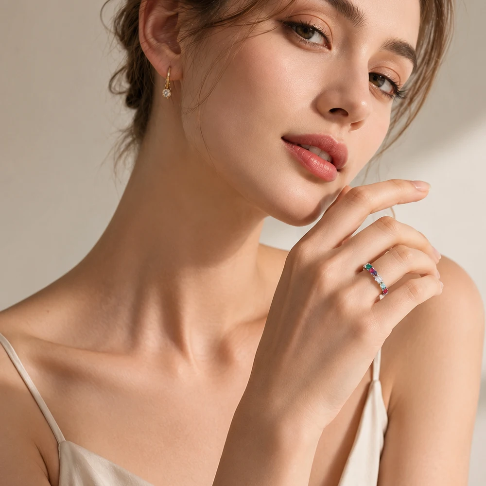 Colorful Stones Royal Ring,Europe Style Bridal Sets Glam Fashion Jewelry For Women Gift In 925 Sterling Silver