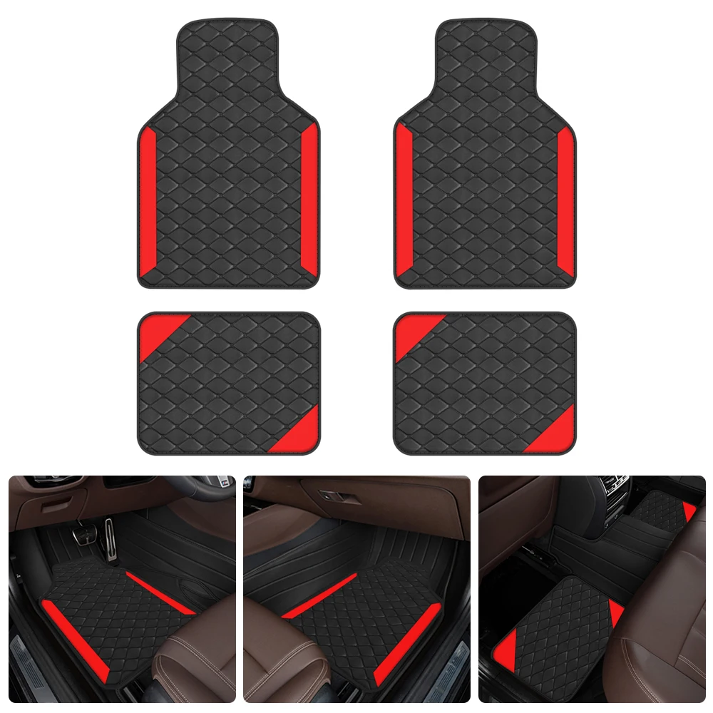 4pcs Luxury Carpet Floor Mat Set For Left-Hand Drive Universal Car Mat Protection Pad Pu Leather For Wear-Resistant Non Slip