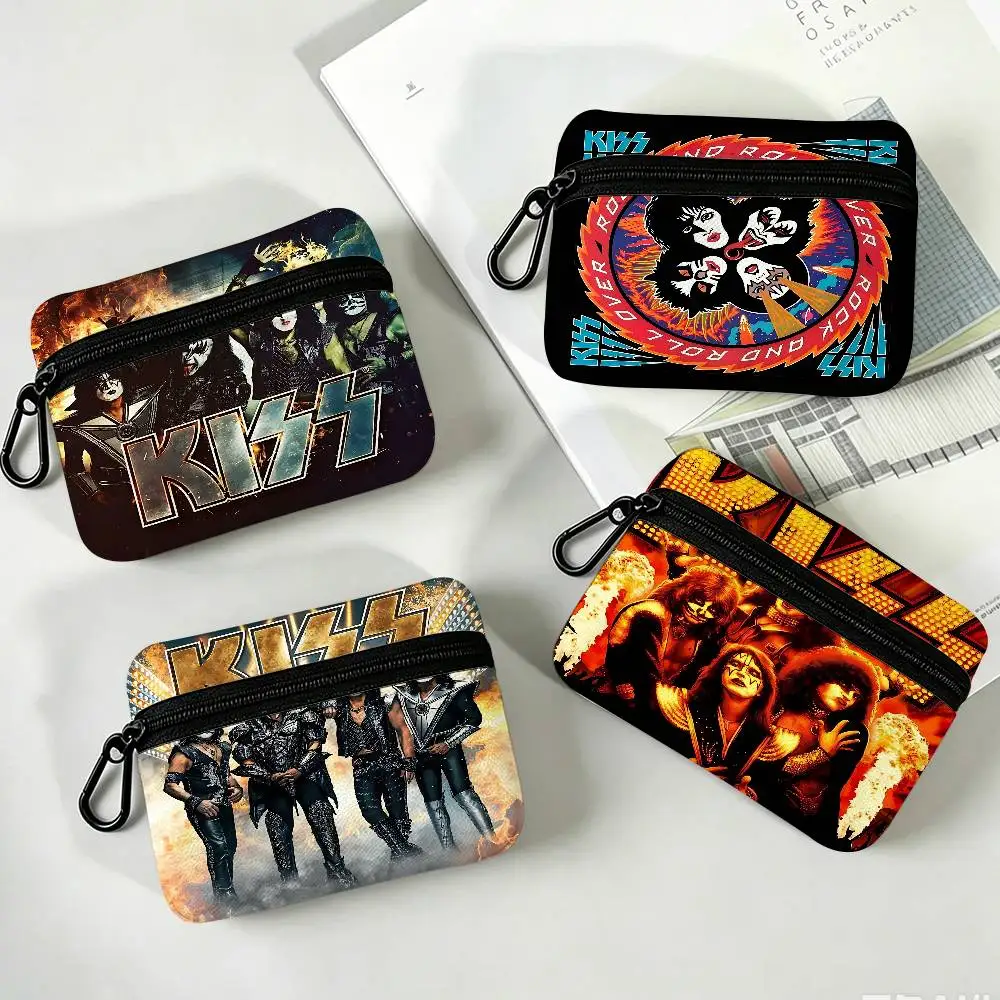 Rock Band Kiss Oxford Cloth Zipper Wallet Multifunctional Hanging Coin Bag For Credit Cards Keys Coins Earbuds