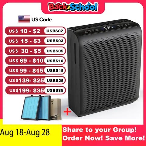 AROEVE Air Purifier 1504 Sq.Ft Touch Control Smart Timer 3 Speed , Washable Filters, for Pet Dander, Pollen, Smoke Bedroom, MK07