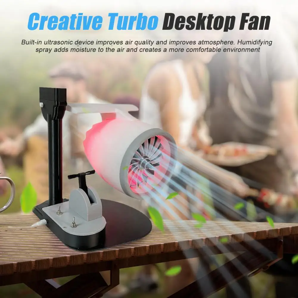 Adjustable Speed Fan Turbo Desktop Fan with Light Water Tank Design Adjustable Turbofan Engine Shape Fan 2-in-1 for Ultimate