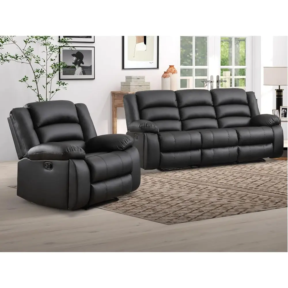

3-Seat Manual Recliner Sofa Set for Living Room, Black