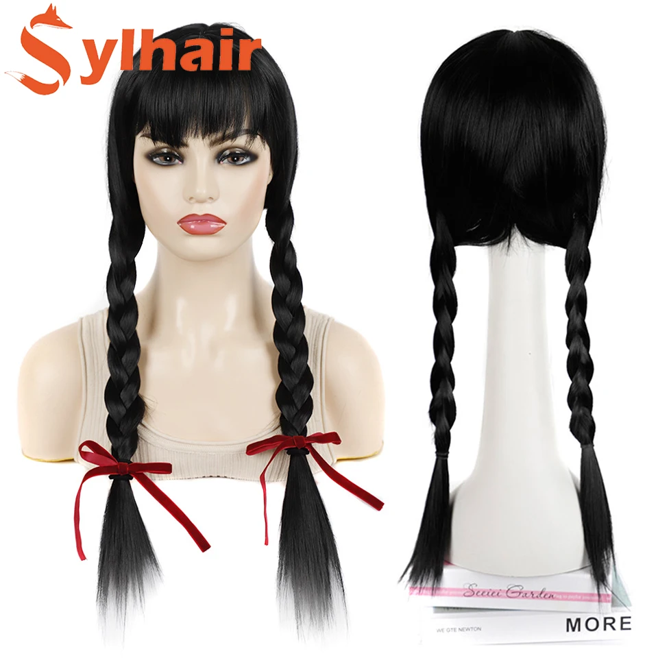 22 Polegada caixa enorme tranças peruca marrom caixa dupla trançado peruca com franja longo natural falso cabelo lolita cosplay perucas para preto