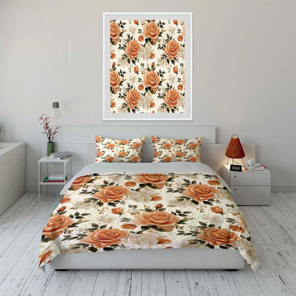 Elegant rose floral seamless Pattern Duvet Cover Set Digital Print Colorful Polyester Bedding with Zipper Closur for kids gifts