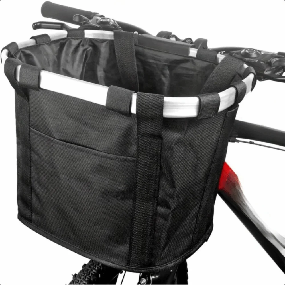 Cesta delantera desmontable para bicicleta, marco plegable de aleación de aluminio, bolsa de equipaje para manillar de ciclismo, color negro, buen soporte de carga