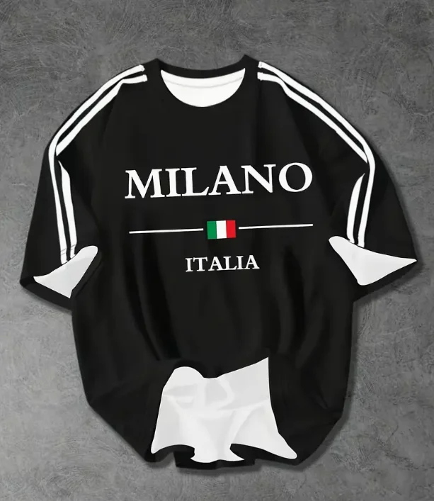 رجل ثلاثية الأبعاد المحملة مع ميلانو إيطاليا طباعة تسليط الضوء على العلم الوطني الإيطالي العصرية المطبوعة العلامة التجارية النقي تي شيرت المحملة S-6XL #1