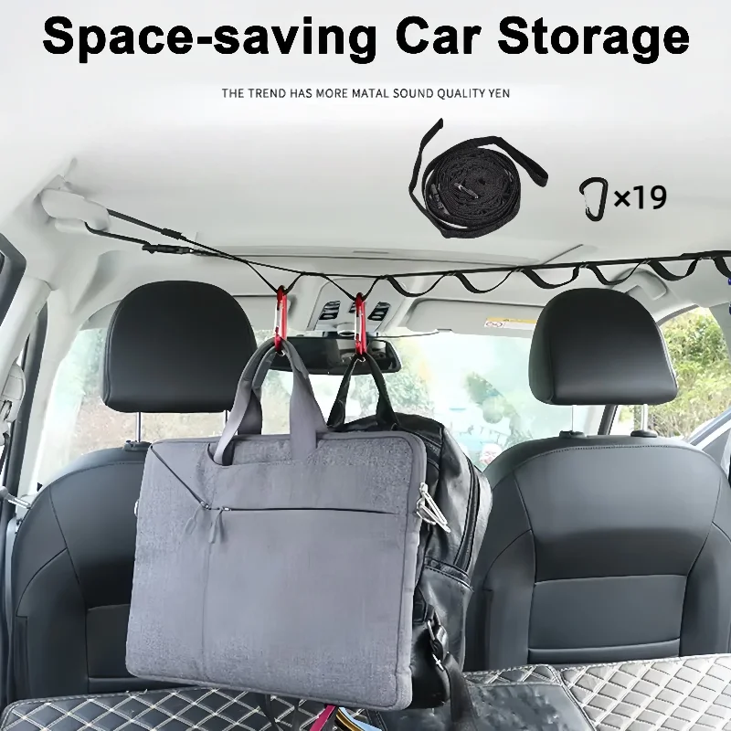 

6.8m Camping Hanging Rope with 19 Clips Portable Storage Straps for Hammock/Tent/Car Space-Saving Multi-Purpose Outdoor Gear