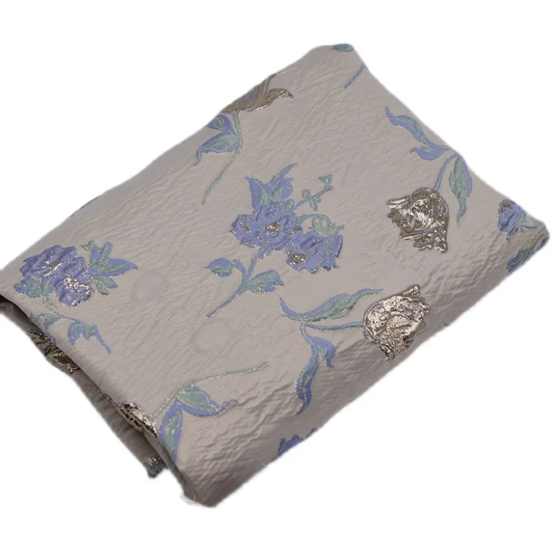 Gold Silver Silk Jacquard Fabric Hydrangea Tulip Pattern for Clothing Dress Handmade Bag Designer Diy Sewing Material Cloth